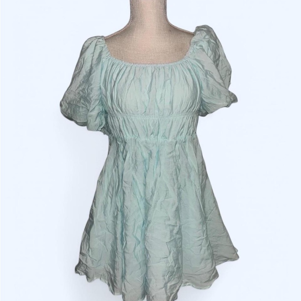Mint Green Puff Sleeve Dress